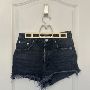 Zara Black Jean Shorts Frayed Hem